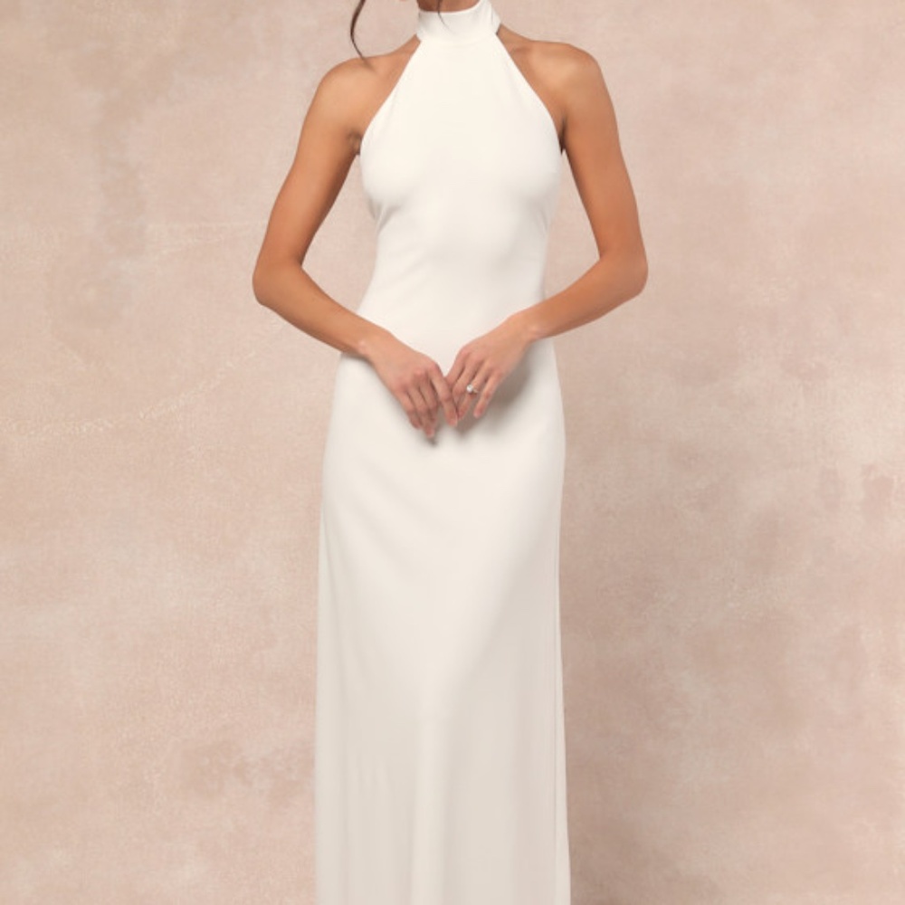 Lulus Alaura White Backless Halter Maxi Dress - Size M